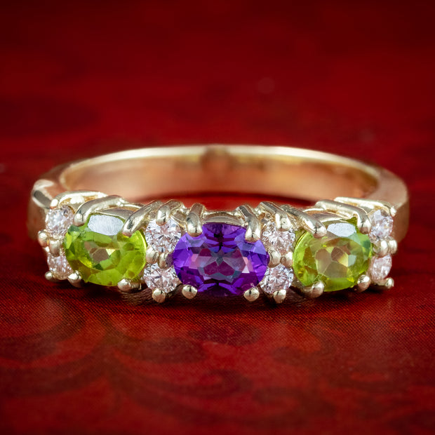 Edwardian Style Suffragette Ring Peridot Amethyst Diamond