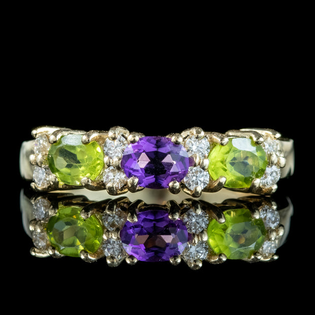 Edwardian Style Suffragette Ring Peridot Amethyst Diamond