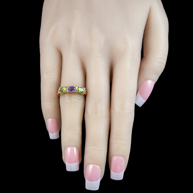 Edwardian Style Suffragette Ring Peridot Amethyst Diamond