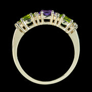 Edwardian Style Suffragette Ring Peridot Amethyst Diamond