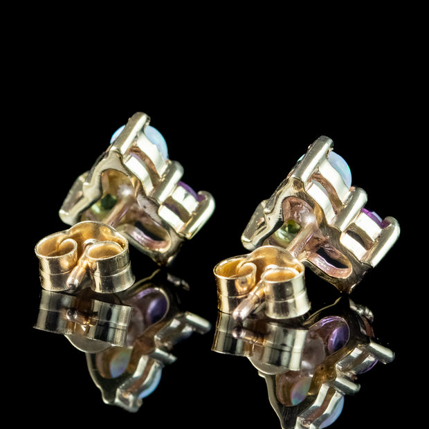 Edwardian Style Suffragette Cluster Stud Earrings 9ct Gold