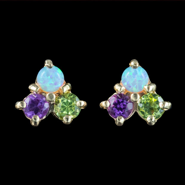 Edwardian Style Suffragette Cluster Stud Earrings 9ct Gold