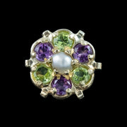 Edwardian Style Suffragette Stud Earrings Amethyst Peridot Diamond