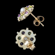 Edwardian Style Suffragette Stud Earrings Amethyst Peridot Diamond