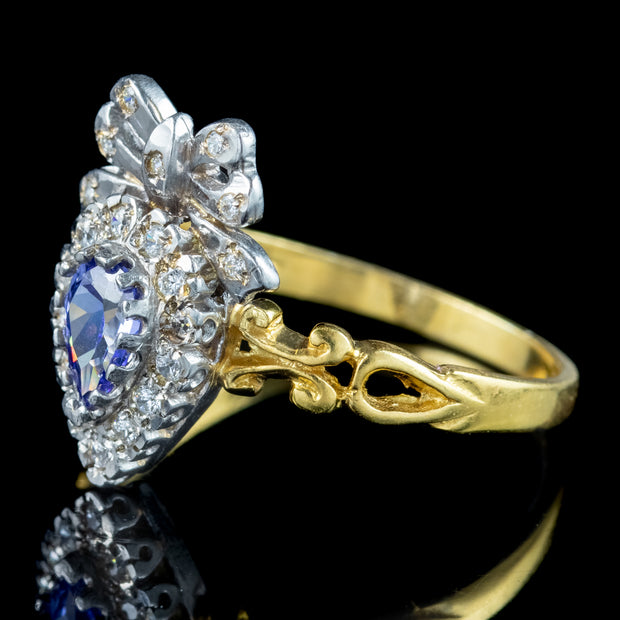 Edwardian Style Synthetic Tanzanite Cz Cluster Ring 