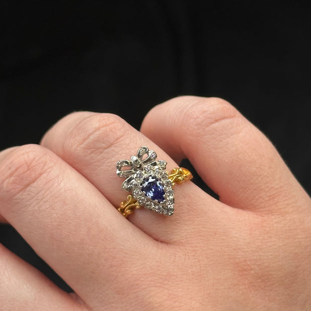 Edwardian Style Synthetic Tanzanite Cz Cluster Ring 