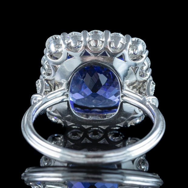 Edwardian Style Tanzanite Diamond Cluster Ring 5.94ct Tanzanite