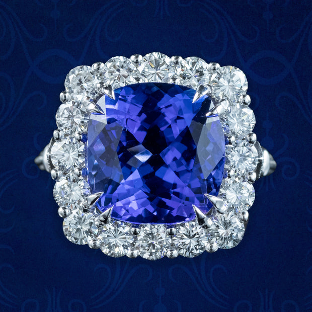 Edwardian Style Tanzanite Diamond Cluster Ring 5.94ct Tanzanite