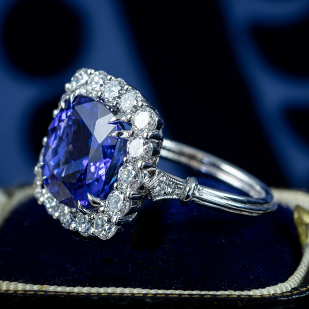 Edwardian Style Tanzanite Diamond Cluster Ring 5.94ct Tanzanite