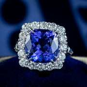 Edwardian Style Tanzanite Diamond Cluster Ring 5.94ct Tanzanite