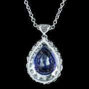 Edwardian Style Tanzanite Diamond Teardrop Pendant Necklace 8ct Tanzanite