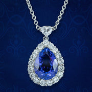 Edwardian Style Tanzanite Diamond Teardrop Pendant Necklace 8ct Tanzanite