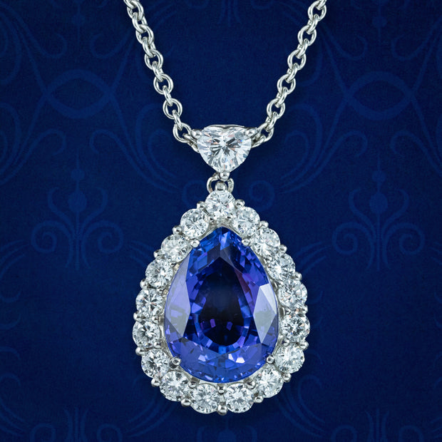 Edwardian Style Tanzanite Diamond Teardrop Pendant Necklace 8ct Tanzanite