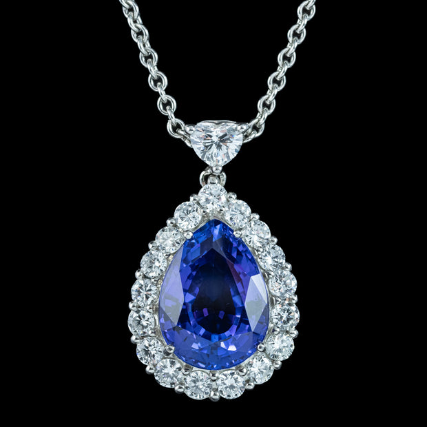 Edwardian Style Tanzanite Diamond Teardrop Pendant Necklace 8ct Tanzanite
