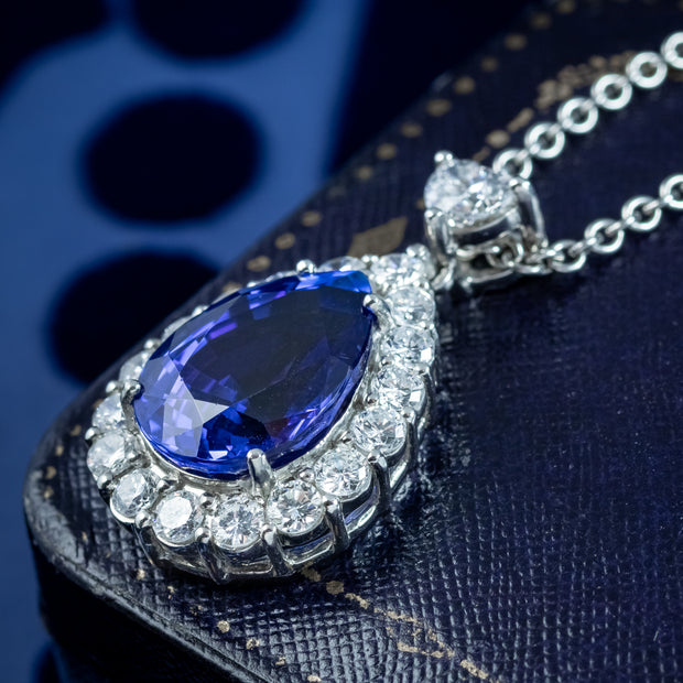 Edwardian Style Tanzanite Diamond Teardrop Pendant Necklace 8ct Tanzanite