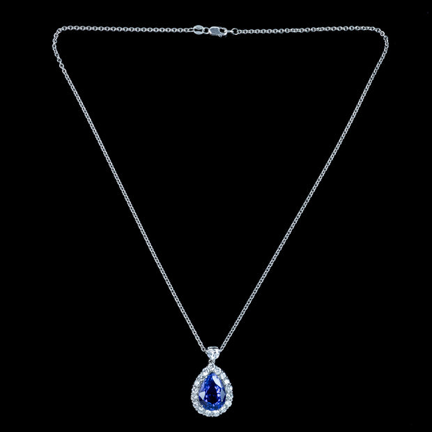 Edwardian Style Tanzanite Diamond Teardrop Pendant Necklace 8ct Tanzanite