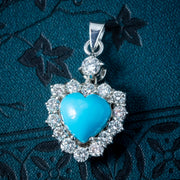 Edwardian Style Turquoise Diamond Heart Pendant Platinum