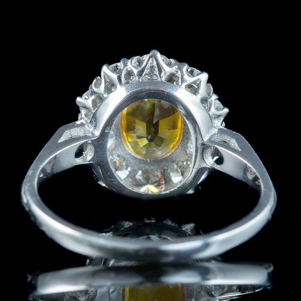 Edwardian Style Yellow Sapphire Diamond Cluster Ring 1.6ct Sapphire
