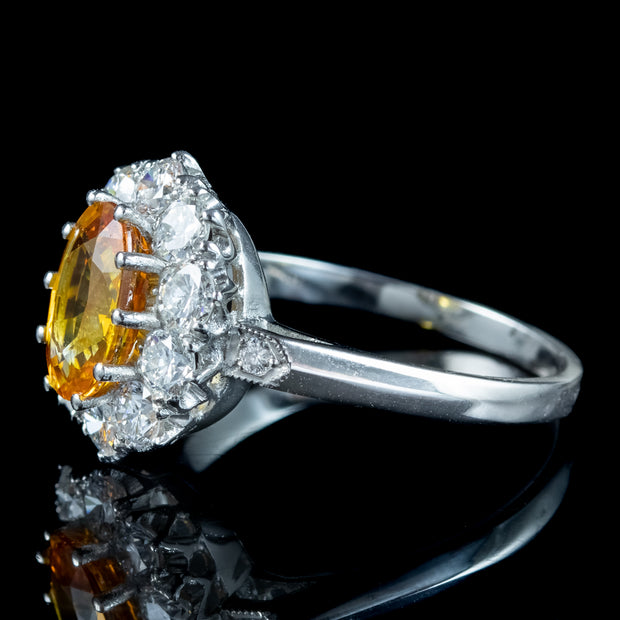 Edwardian Style Yellow Sapphire Diamond Cluster Ring 1.6ct Sapphire