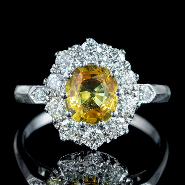 Edwardian Style Yellow Sapphire Diamond Cluster Ring 0.60ct Sapphire