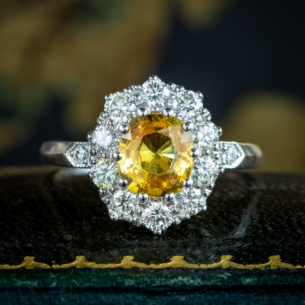 Edwardian Style Yellow Sapphire Diamond Cluster Ring 0.60ct Sapphire