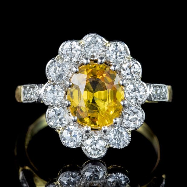 Edwardian Style Yellow Sapphire Diamond Daisy Cluster Ring 2.1ct Sapphire