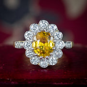 Edwardian Style Yellow Sapphire Diamond Daisy Cluster Ring 2.1ct Sapphire