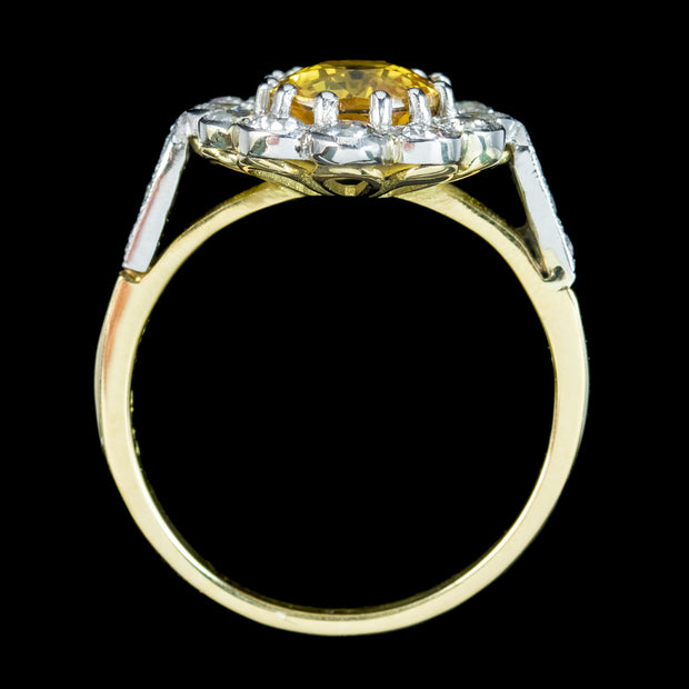 Edwardian Style Yellow Sapphire Diamond Daisy Cluster Ring 2.1ct Sapphire