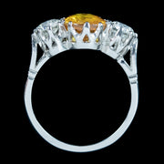 Edwardian Style Yellow Sapphire Diamond Trilogy Ring 1.8ct Sapphire