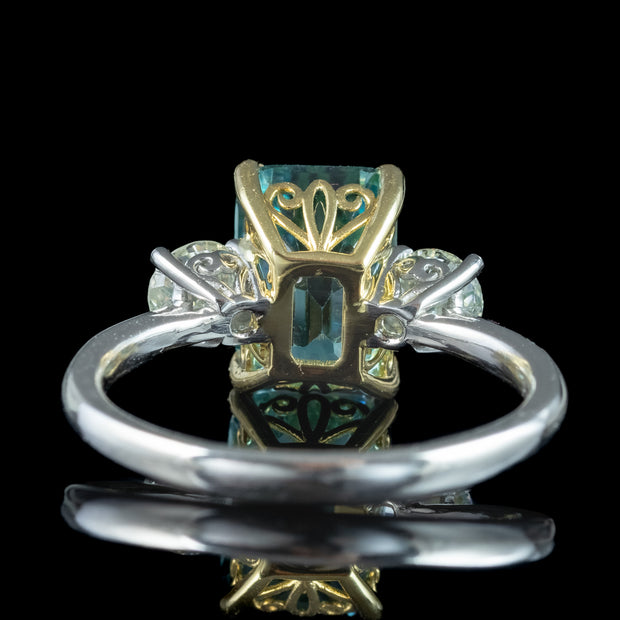 Edwardian Style Zircon Diamond Trilogy Ring 5.88ct Blue Zircon 