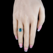 Edwardian Style Zircon Diamond Trilogy Ring 5.88ct Blue Zircon 