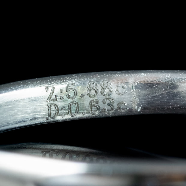 Edwardian Style Zircon Diamond Trilogy Ring 5.88ct Blue Zircon 