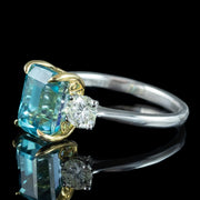 Edwardian Style Zircon Diamond Trilogy Ring 5.88ct Blue Zircon 