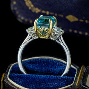 Edwardian Style Zircon Diamond Trilogy Ring 5.88ct Blue Zircon 