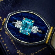 Edwardian Style Zircon Diamond Trilogy Ring 5.88ct Blue Zircon 