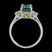 Edwardian Style Zircon Diamond Trilogy Ring 5.88ct Blue Zircon 