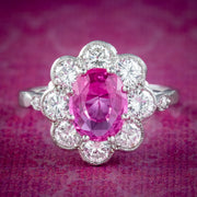 Edwardian Style Pink Sapphire Diamond Daisy Cluster Ring 1.5ct Sapphire With Cert