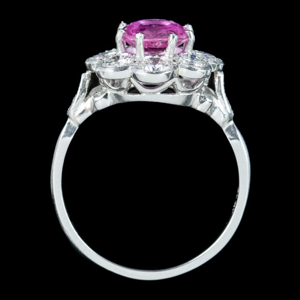 Edwardian Style Pink Sapphire Diamond Daisy Cluster Ring 1.5ct Sapphire With Cert