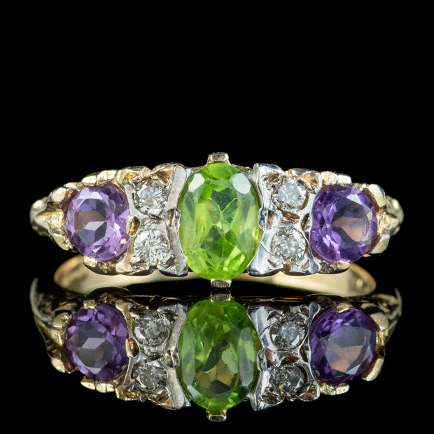 Edwardian Style Suffragette Ring Amethyst Peridot Diamond 