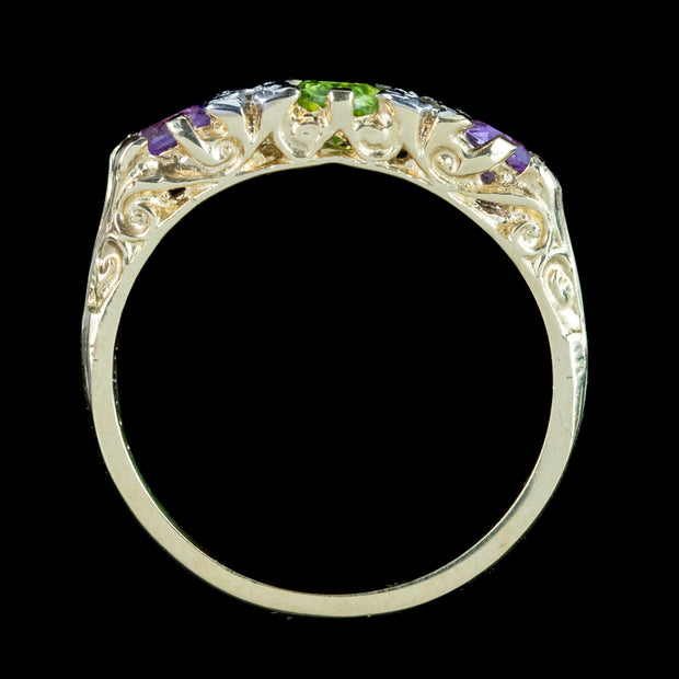 Edwardian Style Suffragette Ring Amethyst Peridot Diamond 