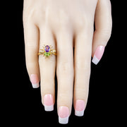 Edwardian Suffragette Style Bee Ring Peridot Amethyst Pearl