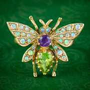 Edwardian Suffragette Style Bee Ring Opal Amethyst Peridot