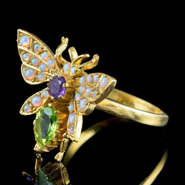 Edwardian Suffragette Style Bee Ring Opal Amethyst Peridot