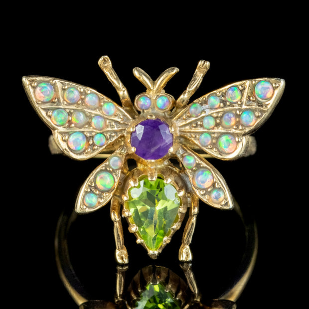Edwardian Suffragette Style Butterfly Ring Opal Amethyst Peridot