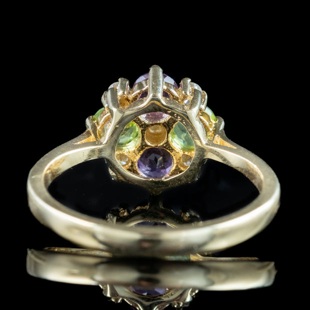 Edwardian Suffragette Style Cluster Ring Amethyst Peridot Diamond