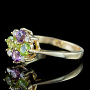 Edwardian Suffragette Style Cluster Ring Amethyst Peridot Diamond