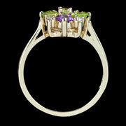 Edwardian Suffragette Style Cluster Ring Amethyst Peridot Diamond