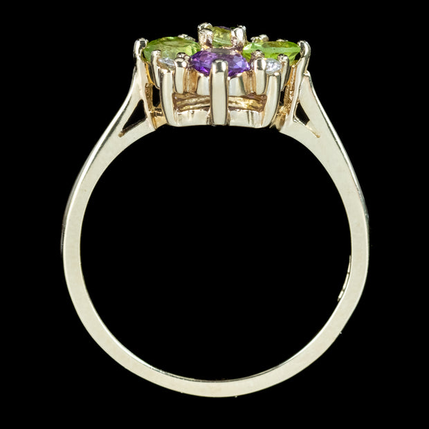 Edwardian Suffragette Style Cluster Ring Amethyst Peridot Diamond
