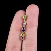 Edwardian Suffragette Style Drop Earrings Amethyst Peridot Diamond
