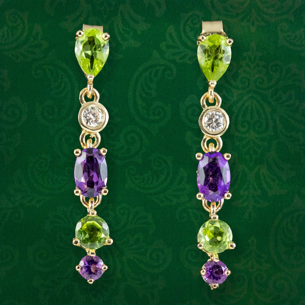 Edwardian Style Suffragette Drop Earrings 9ct Gold 